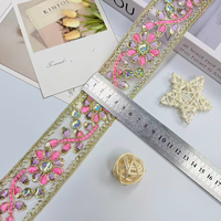 Bordure en dentelle brodée de sequins en organza coloré de 5 cm, dentelle en maille florale avec strass pour robe, vêtement, décoration de costume