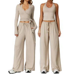 Ensemble 2 pièces décontracté pour le yoga et la course : débardeur et short en tissu brossé uni, respirant, grande taille, séchage rapide, dos nageur, taille élastique - Product Image 1