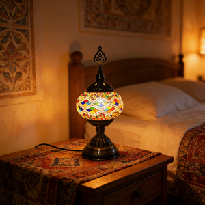 Lampe en mosaïque turque de style Art Déco, lampe de chevet avec abat-jour en acrylique, design rustique pour salle de lecture - Product Image 1
