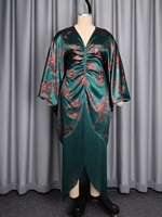 Robe Boubou Chic en Satin Imprimé pour Femme, Col en V, Manches Chauve-Souris, Ourlet à Franges, Kaftan Ample, Robes de Soirée Africaines pour Fêtes, Mariages et Festivals