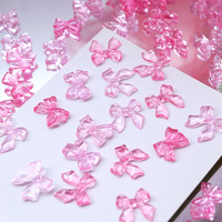 Accessoires pour ongles en forme de nœud en ruban rose transparent, 50 pièces/sac, logo gratuit
