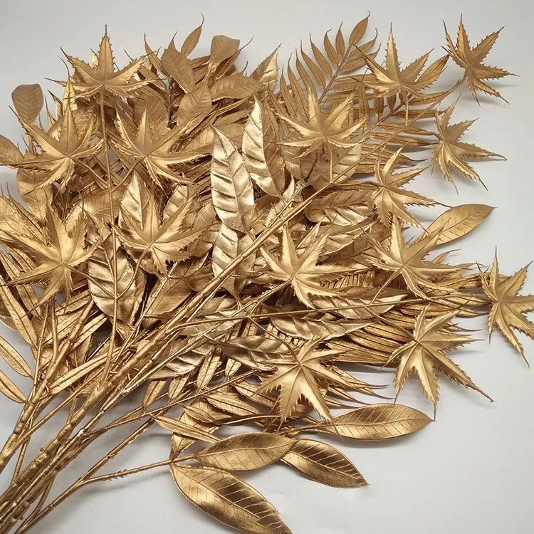 M50 decorazione di cerimonia nuziale di alta qualità foglie di eucalipto artificiale foglie di palma d'oro pantaloni fiore artificiale