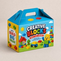 Boîte à poignée en carton ondulé entièrement personnalisable avec logo imprimé, recyclable, pour l'emballage de blocs de construction pour enfants