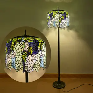 AmericanTiffany Floor Lamp LED Stained Glass Floor Light for European Bedroom Living Room Ambient Light