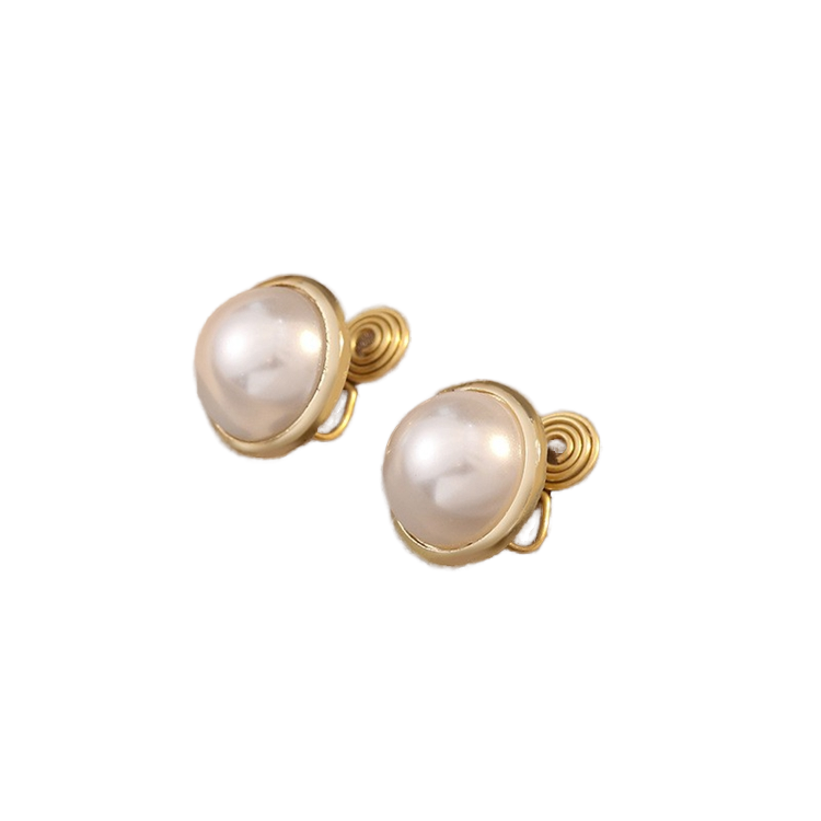 Boucles D'oreilles Clips Fantaisie Dorées Avec Perle Ovale - Occasion - Style Puces