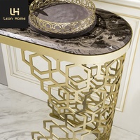 Table de console en marbre naturel, design italien moderne, en acier inoxydable, table de luxe, meubles de maison