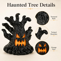 Figurine en résine de fantôme d'Halloween avec visages orange lumineux, LED, fonctionnant à piles, mini décorations de table effrayantes pour les fêtes