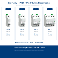 Interrupteur miniature Schneider, disjoncteur principal Acti9 IINT125 Pro 4P rail DIN 32A 125A usage industriel AC-22A