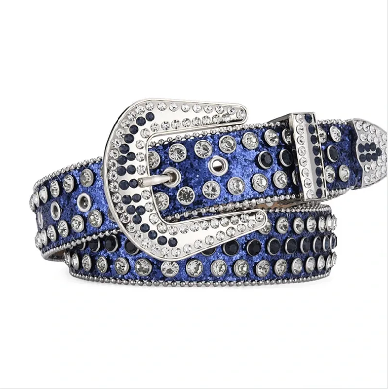 Annahme von kundenspezifischen luxus Kristall Herren Damen Unisex Diamant gestanzt Strass Western glitzernder Designer Ledergürtel