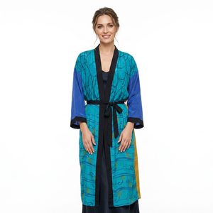 Indian Handmade 100% Silk Nightgown for Women Elegant Breathable Casual Home <b>Coat</b> and <b>Beach</b> Wear Plus Size for Spring Summer - Product Image 1