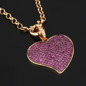 Wholesale Custom Fashion Women Jewelry Brass Gold Plating Personalized Micro Inlay Colorful Zircon Love Heart Pendant Necklace