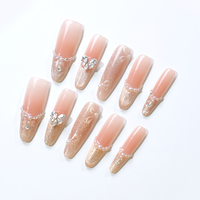 Faux ongles longs à talon aiguille, logo personnalisé, prix usine OEM ODM, design dégradé avec strass, capsules d'ongles en gel pour ongles de la Saint-Valentin