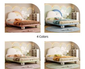 Venta al por mayor de camas de colores arcoíris modernas para niños, marco de madera en la nube, muebles de dormitorio con funda, <span class=keywords><strong>cama</strong></span> suave para niños y niñas - Product Image 6