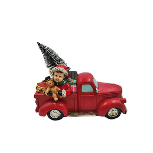Resin <b>Christmas</b> Truck Ornament With Child And <b>Tree</b> Vintage Style Hanging Decoration For Holiday Decor - Product Image 1
