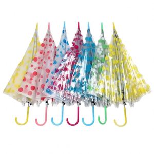 Parapluie droit transparent à pois en POE, poignée colorée en J, coupe-vent double usage soleil et pluie, parasol transparent – Vente chaude - Product Image 1
