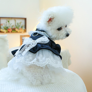 PETCIRCLE Spring and Autumn Pet Circle Dog <b>Clothes</b> <b>Cat</b> Bow Lace Trim Velvet Dress - Product Image 5