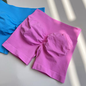 Shorts da Yoga Senza Cuciture a Vita Alta Traspiranti ad Asciugatura Rapida con Arricciatura sui Glutei per Palestra e Fitness con Chiusura <span class=keywords><strong>Elastica</strong></span> in Vita a Tinta Unita - Product Image 2