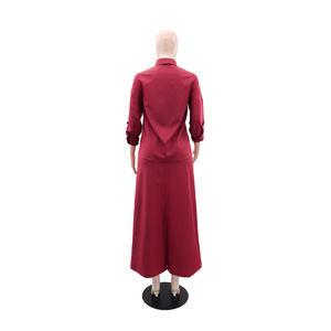 Women's Solid Color Business Casual Long-Sleeve Shirt & Collared Midi <b>Skirt</b> Two-Piece Set Fashion - Product Image 6