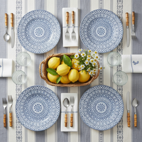 Service de table en céramique bleu floral bohème personnalisé, assiettes en porcelaine à décor marocain, vaisselle résistante au lave-vaisselle pour la vente au détail et les événements