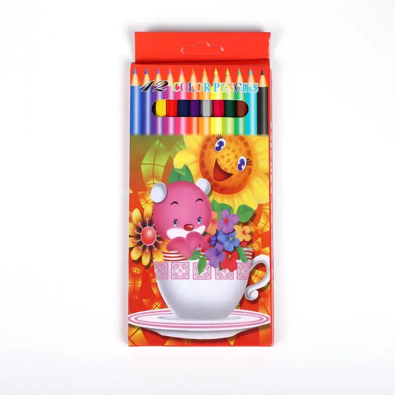 Crayon en bois de 12 couleurs de haute qualité Offre Spéciale ensemble de crayons de couleur personnalisés avec boîte crayon de coloriage pour cadeau d'enfants