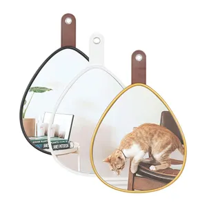 Jinnhome Plastic Golden Stone Shaped Mirrors With Leather Hanging Hands Decorative Mirrors for Wall Decor