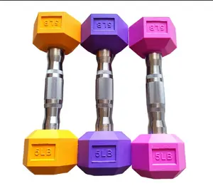 Manufacture Customized Color Workout Hexagon Dumbbells Lbs KG Gym Equipment Rubber Coated Hex Dumbbells