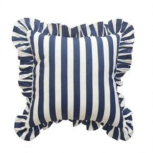 Striped Cotton Square Throw Pillow Cover Ruffle <b>Trim</b> Bohemian Style Non-Toxic Classic <b>Cushion</b> Removable Washable Zipper Closure - Product Image 1