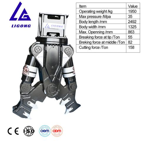 Excavator Demolition Shear with Replaceable Teeth Concrete Cutter Shear for 10-30T Machines, Buildings, Scrap Processing