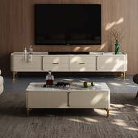 Soporte de TV de piedra sinterizada de lujo moderno con cajones de almacenamiento con base de metal duradero y ecológico para espacios de comedor de hotel de sala de estar