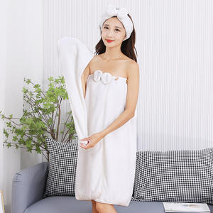 Falda de vestido de toalla de baño de lana Coral con lazo para mujer, turbante de pelo seco mágico y Diadema, 3 piezas por juego, novedad de <span class=keywords><strong>2022</strong></span> - Product Image 5