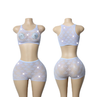 Tenue de performance de danse de salon pour femmes adultes, ornée de strass et de dentelle/filet, costumes de danse exotiques, tenue de strip-teaseuse