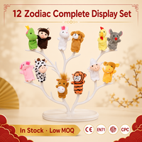 Lot de 12 marionnettes à doigts animaux du zodiaque en peluche super douce 30 cm – Dragon, Lapin, Tigre, Singe, Cochon, Chien – Idéal pour l'histoires pour enfants et la salle de classe