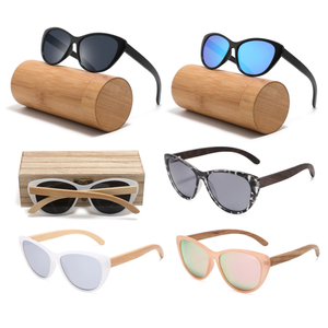 レトロな手作り木製竹サングラスレーザーロゴファッショナブルな偏光サングラス女性キャットアイPCフレームアウトドア用眼鏡 - Product Image 1