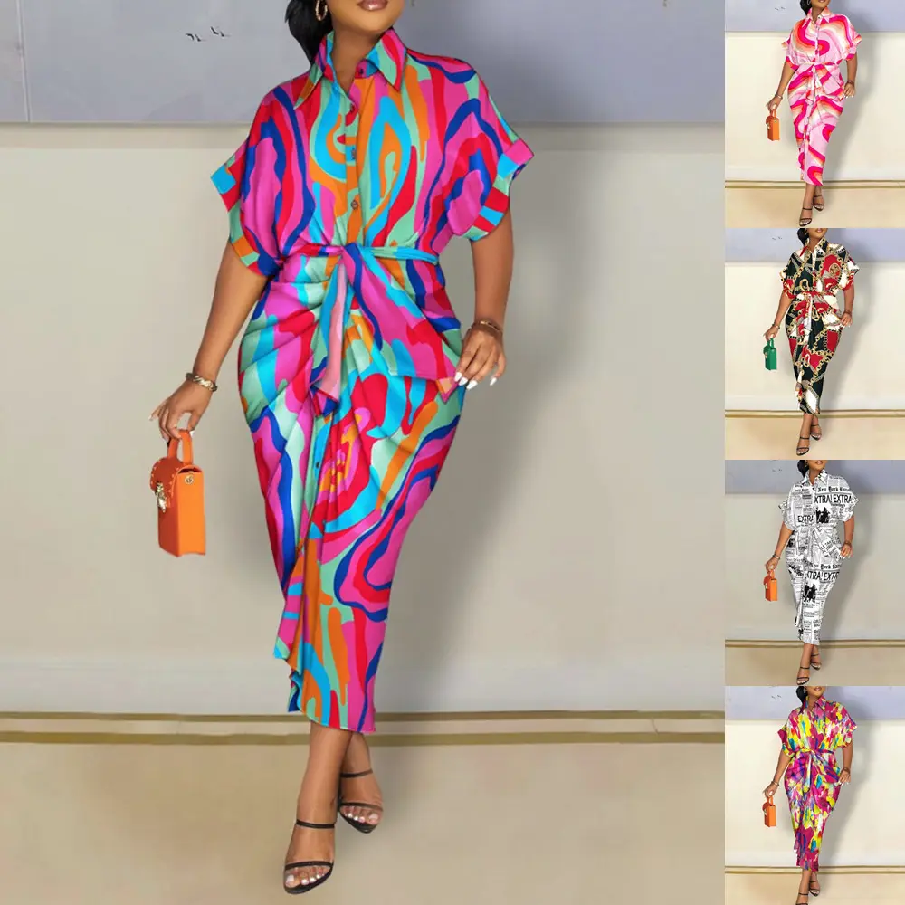 2022 Fall Printed Button Maxi Ethiopian Shirt Dress Luxury Dinner Dresses Women