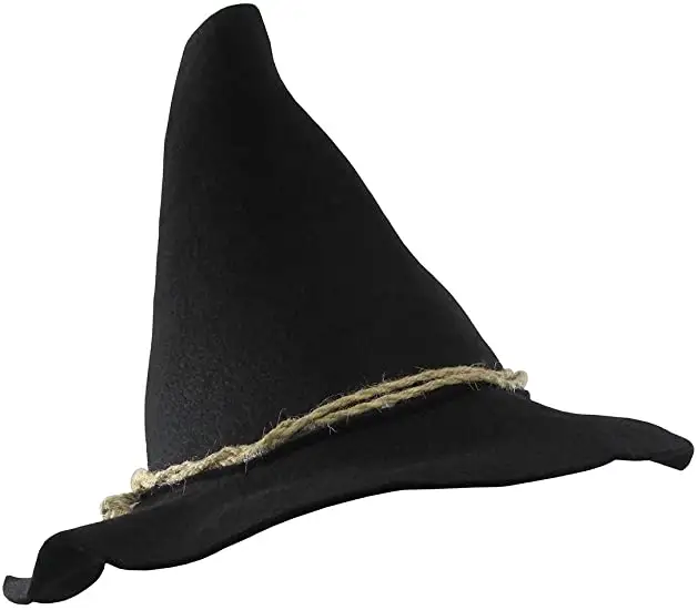 ハロウィーンのための最新の黒いポリエステルコーンロープバンドフェルトかかしパーティーカスタムロゴ帽子