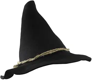 I più nuovi cappelli con Logo personalizzato per feste con spaventapasseri in feltro con fascia in corda di cono di poliestere nero per Halloween