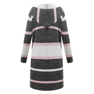 Taglie forti stile invernale da donna <span class=keywords><strong>cappotto</strong></span> aperto a maniche lunghe lavorato a maglia con risvolto multicolore a righe Cardigan maglione da donna giacche e cappotti - Product Image 2