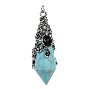 Horloge à pendule en pierre synthétique turquoise à motif rétro en cuivre argenté, utilisée pour la divination, l'hypnose, la sorcellerie, outil de divination - Product Image 2