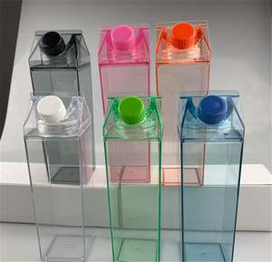 New Design <b>BPA</b> <b>Free</b> 500Ml 1000Ml Plastic Cups Clear Transparent Acrylic Square Milk Box Carton Shaped <b>Water</b> <b>Bottle</b> With Cap - Product Image 6