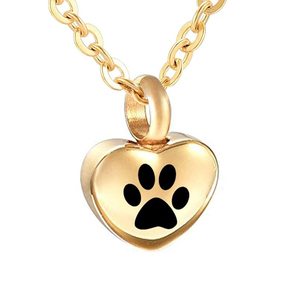 Joyería de cremación para cenizas, collar de urna conmemorativa con estampado de pata de perro, colgante de recuerdo, Collar de plata/oro rosa/corazón negro - Product Image 5