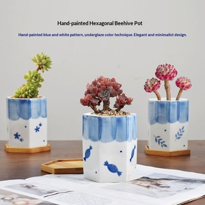 Nouveau pot de fleurs en céramique de style chinois à fleurs bleues peintes à la main, respirant, résistant à la corrosion, pour plantes vertes de bureau, petit pot de fleurs charnu - Product Image 4