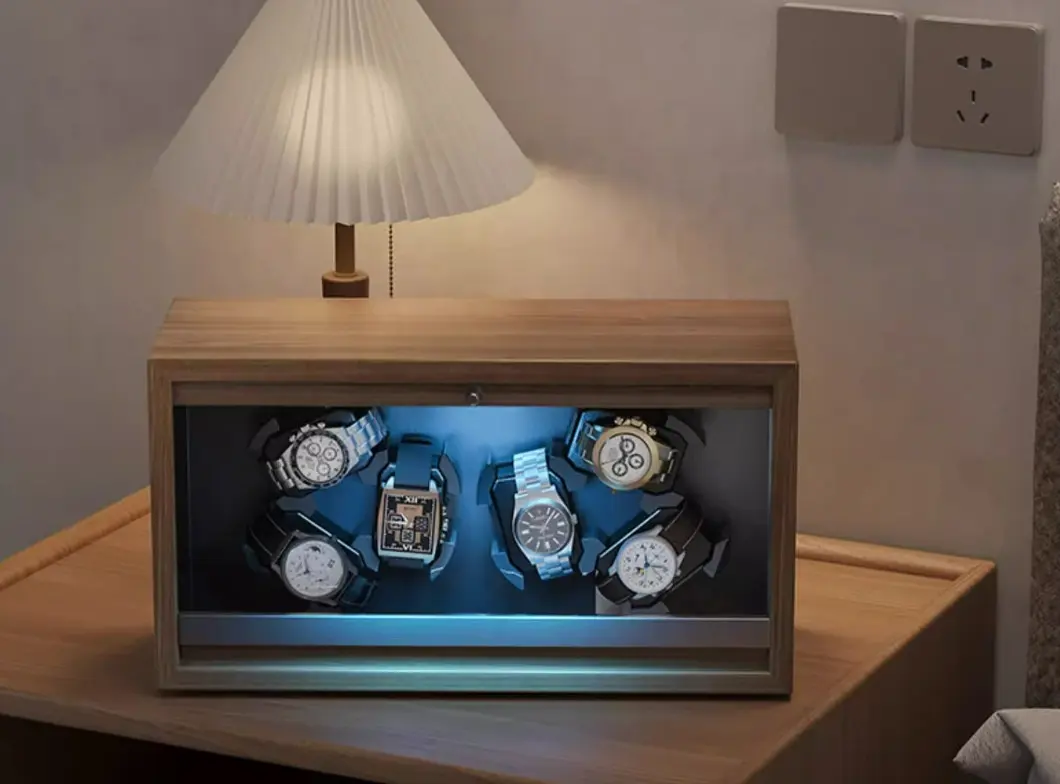 Remontoir de 3 montres avec oreillers flexibles pour montres Boîte rotative en bois brun à remontage automatique