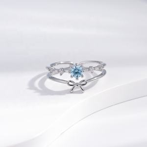 Anillo de plata S925 con circonita, diseño de lazo, chapado en oro de 14k, ajustable, minimalista, delicado, para chicas, precio de fábrica. - Product Image 4