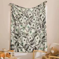 Couverture en polaire flanelle super douce et lisse, personnalisée avec impression par sublimation, motif dollar, pour la maison