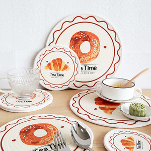 Posavasos redondos de algodón de Texas de 12 cm, 18 cm, 24 cm, 30 cm, estilo donut de dibujos animados, antideslizantes, para la hora del té - Product Image 4