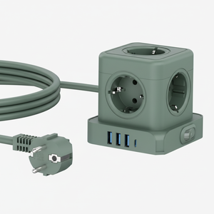 Adaptador de Viaje Todo en Uno Kabbol, 5 Tomas Europeas con USB 3A1C PD, Enchufe Universal Portátil en Forma de Cubo, 16A, Material ABS - Product Image 1