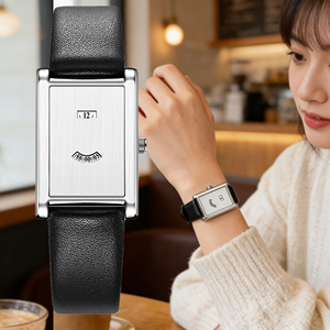 Jam Tangan Quartz Mewah Persegi untuk Pria Wanita Unisex Logo Kustom Mesin Jepang PC21 Minimalis Persegi Panjang Bahan Alloy - Product Image 6