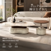 Table basse en bois style nuage moderne pour salon, couleur crème, convertible et durable