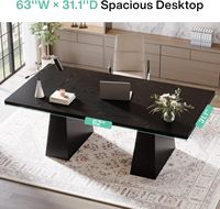 Bureau de direction de 63 pouces avec double piétement, moderne et simple, en bois d'ingénierie, table de conférence/écriture pour la maison ou le bureau