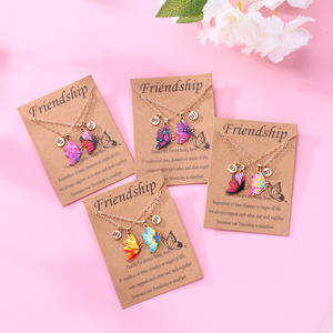 Go Party 2 uds Set Boho BFF <span class=keywords><strong>amistad</strong></span> mariposa colgante collar colorido aceite goteo esmalte tarjeta collares para niñas niños - Product Image 2